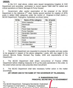 Telangana irrigation and cad department recruitment notification 2023