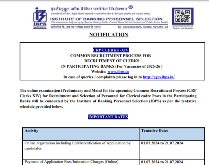 IBPS Clerk crp 14 2024 Notification